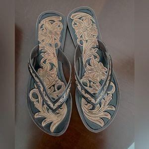 The Kenzie Tooled Leather Flip Flops